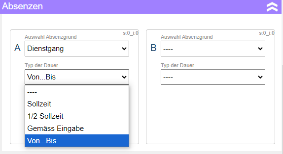 Zeiterfassungssoftware Mobatime Angabe der Abwesenheit eintragen
